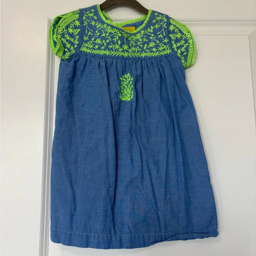 Roller Rabbit Girls chambray dress with neon embroidery  girls size‎ 4